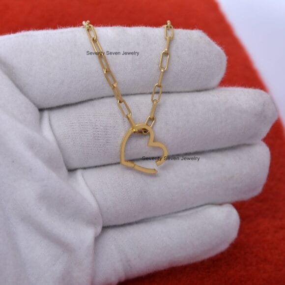 14K Gold Heart Charms Enhancer Link, Gold Enhancer - Image 5