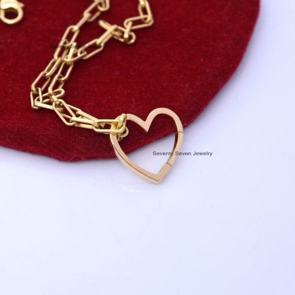 14K Gold Heart Charms Enhancer Link, Gold Enhancer - Image 6
