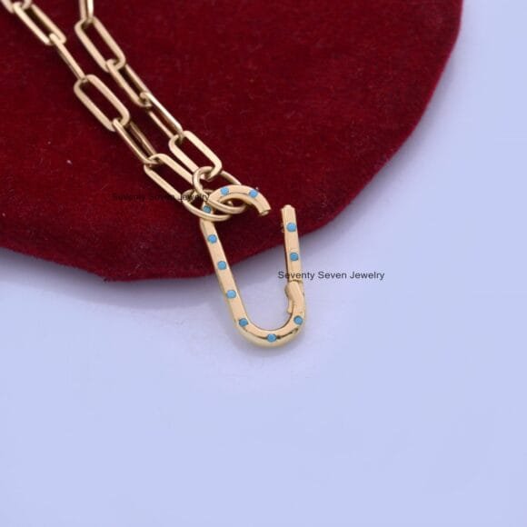 14K Yellow Gold Charm  Enhancer, 14k Enhancer Lock Multi, Diamond Enhancer Elongated - Image 3