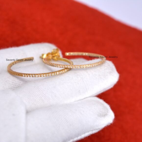 925 Silver Diamond Hoops, Oxidized Diamond Hoops - Image 6