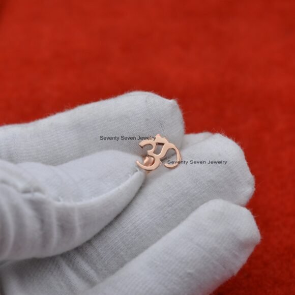14k Solid Gold Om Studs, 14K Gold OM Studs, OM Stud Earrings - Image 5