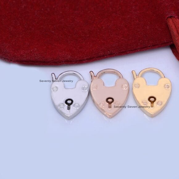 9K Gold Heart Padlock, 9K Gold Plain Heart Lock, Gold Dainty Padlock - Image 2