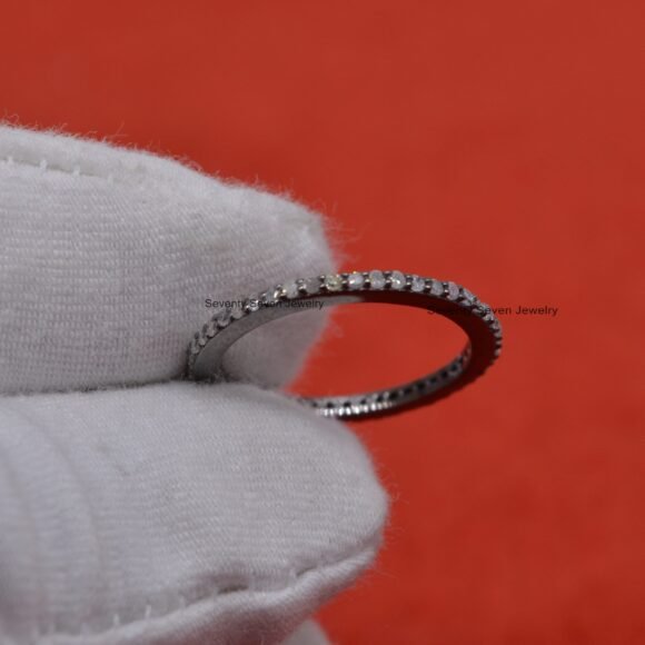 925 Silver Diamond Band Ring, Eternity Band, Diamond Stacking Band - Image 4