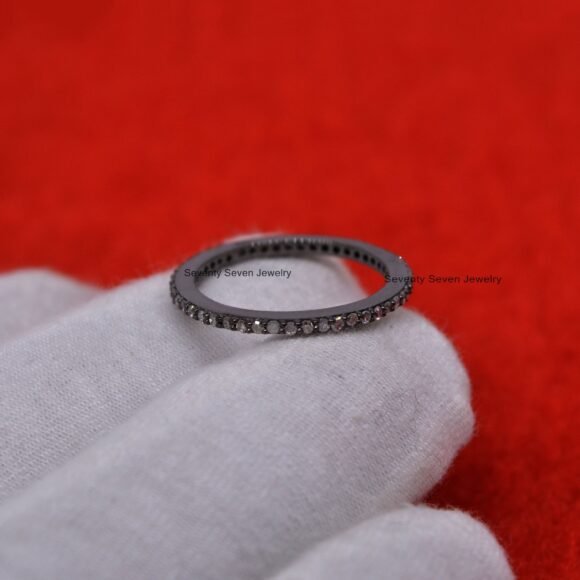925 Silver Diamond Band Ring, Eternity Band, Diamond Stacking Band - Image 2