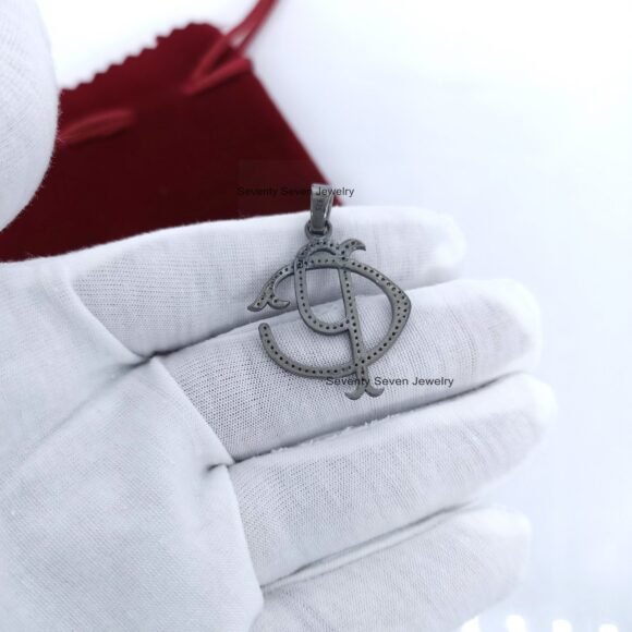 925 Silver Pave Diamond CP-PC Letter Monogram, Pave Diamond Jewelry - Image 4