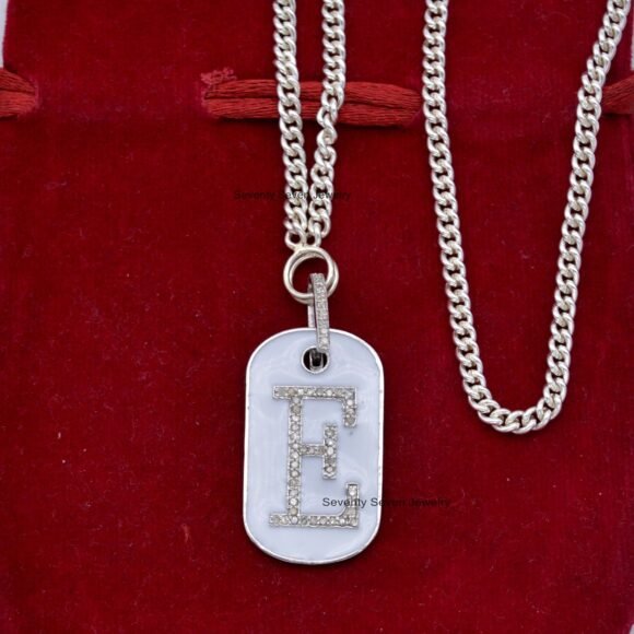 925 Silver Diamond Dog Tag Pendant Necklace, Enamel Pendant Jewelry - Image 3