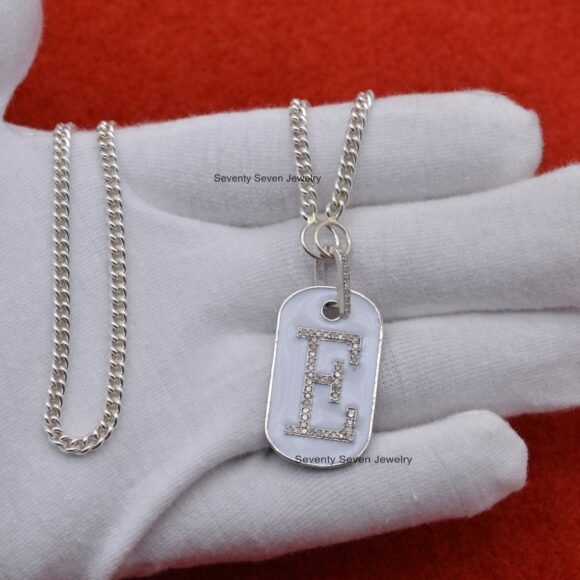 925 Silver Diamond Dog Tag Pendant Necklace, Enamel Pendant Jewelry - Image 4