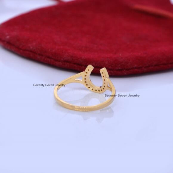 Horseshoe Diamond Ring, 9K Gold Horseshoe Diamond Ring - Image 8