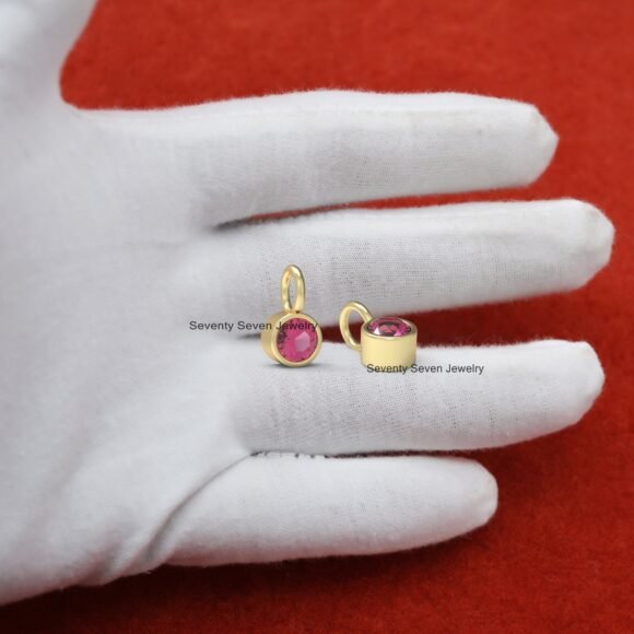 Tiny Drop 14K Gold Pendant, Gold Gemstone Tiny Drop Charms - Image 5