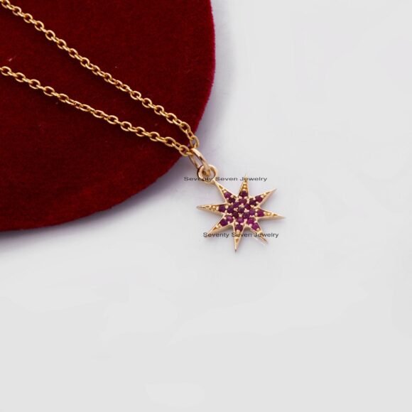 14K Gold Star Burst Diamond Pendant, 14k Star Pendant - Image 7
