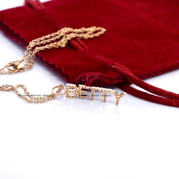 14K Gold Diamond Initials Betty Pendant, 14k Diamond Initials Pendant Necklace - Image 5