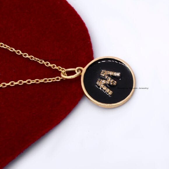 9K Solid Gold Enamel Initial Pendant, 9k Personalized Disc Enamel Pendant - Image 4