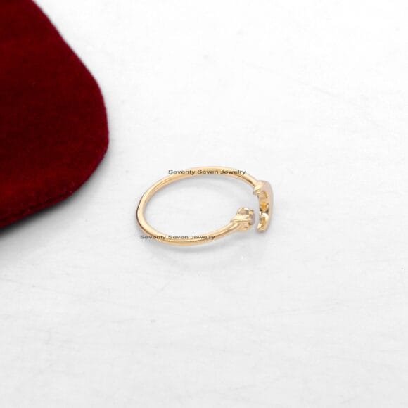 14k Gold Diamond Moon and Star Ring, Star Opening Ring - Image 3