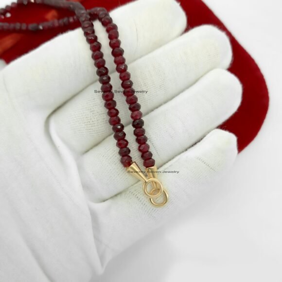 9K Gold Turquoise Beads Necklace, Carabiner Beads Necklace - Image 5