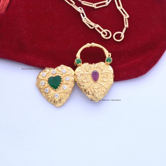 925 Silver Gemstone Heart Padlock, Gemstone Padlock - Image 8
