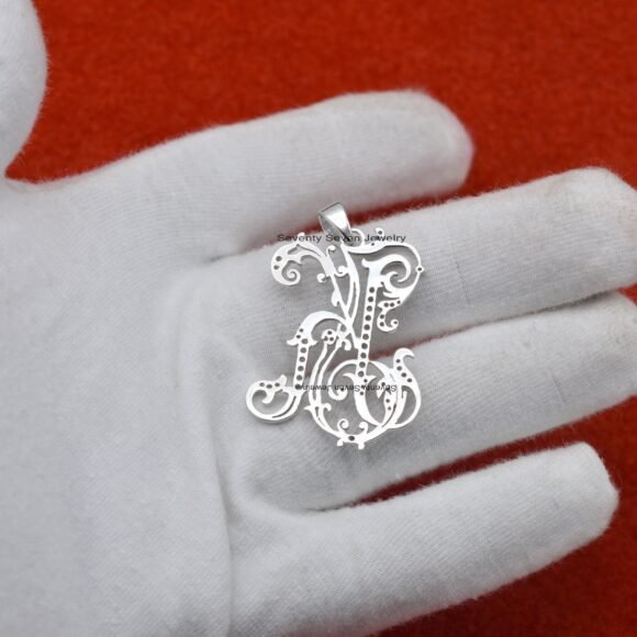 Gold Plated Diamond Monogram Pendant, 2 Letter Monogram - Image 9