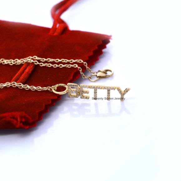 14K Gold Diamond Initials Betty Pendant, 14k Diamond Initials Pendant Necklace - Image 4