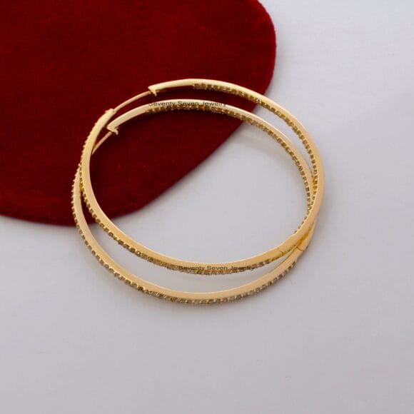 Large Round Hoop Earrings, Pave Diamond Hoop 14K Gold Earrings