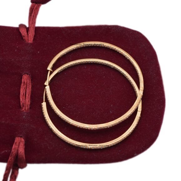 Large Round Hoop Earrings, Pave Diamond Hoop 14K Gold Earrings - Image 7