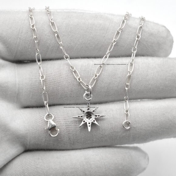 925 Silver Diamond Starburst Pendant, Starburst Pendant Necklace - Image 5