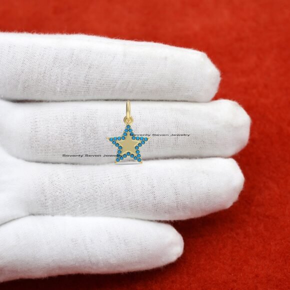925 Silver Diamond Star Pendant, Pave Star Pendant - Image 6
