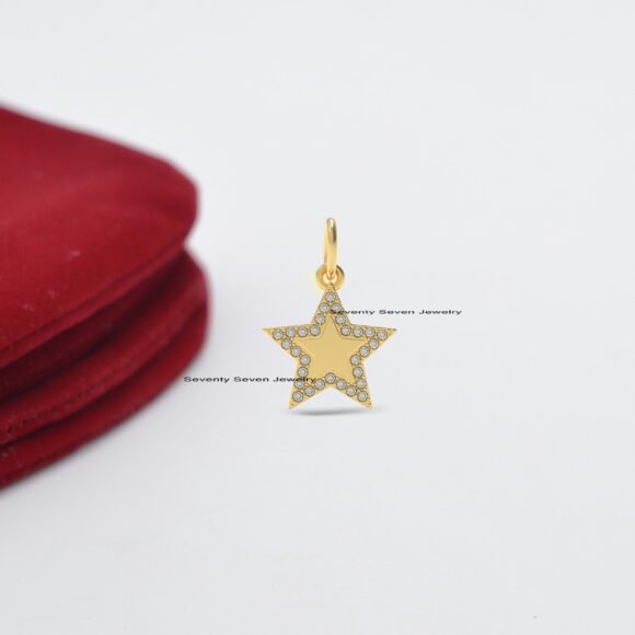 925 Silver Diamond Star Pendant, Pave Star Pendant - Image 4