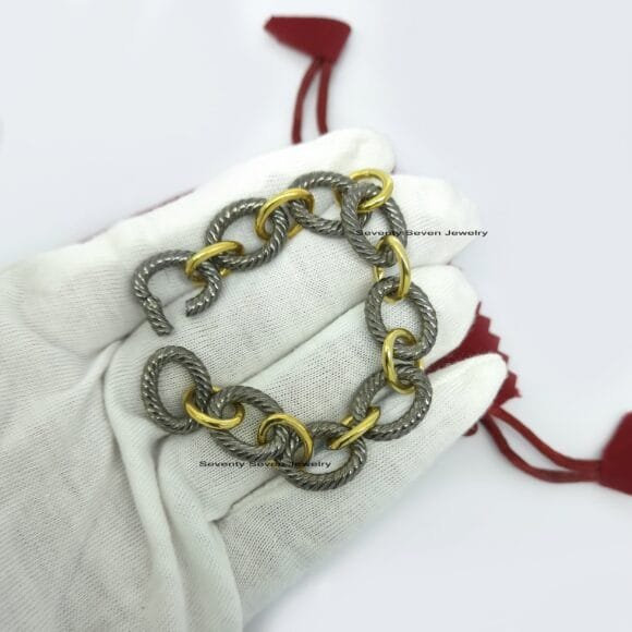 925 Silver Oxidized Twisted Wire Link Bracelet, Oval Link Bracelet - Image 6
