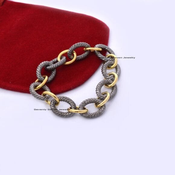 925 Silver Oxidized Twisted Wire Link Bracelet, Oval Link Bracelet - Image 2