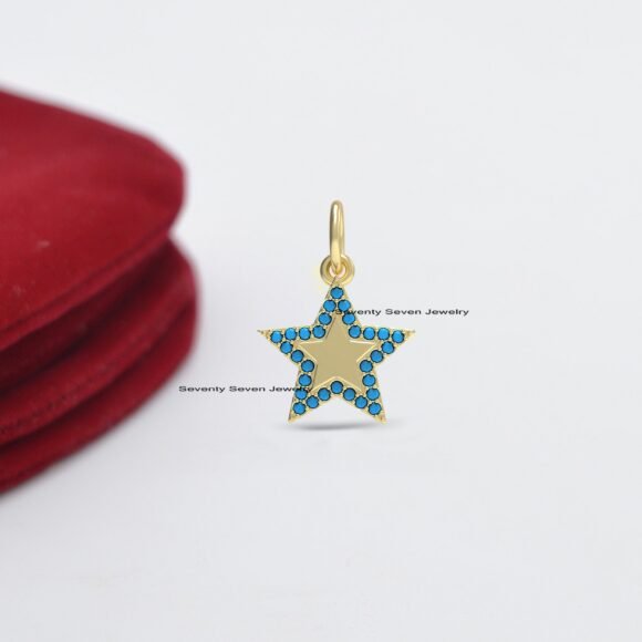 925 Silver Diamond Star Pendant, Pave Star Pendant - Image 5