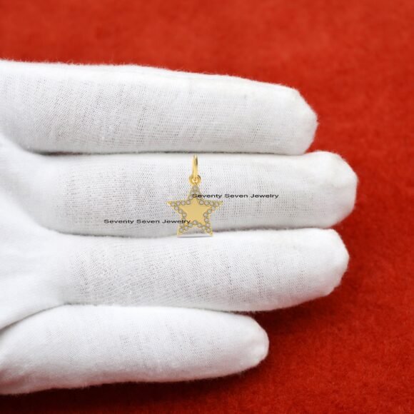 925 Silver Diamond Star Pendant, Pave Star Pendant - Image 3
