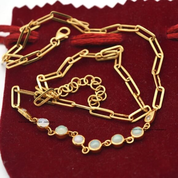 Rainbow Moonstone Adjustable Chain Necklace, Paperclip Chain Necklace - Image 7