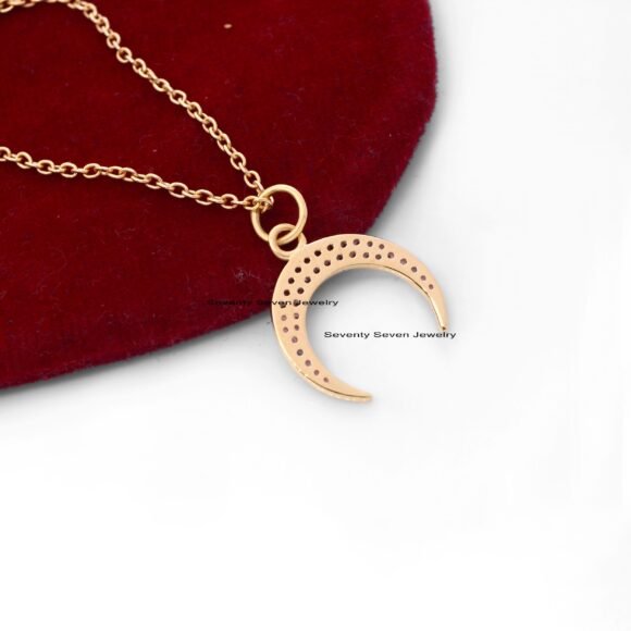 925 Silver Diamond Crescent Moon Pendant, Diamond Half Moon Pendant - Image 8
