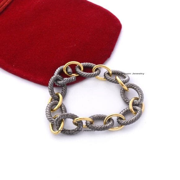 925 Silver Oxidized Twisted Wire Link Bracelet, Oval Link Bracelet