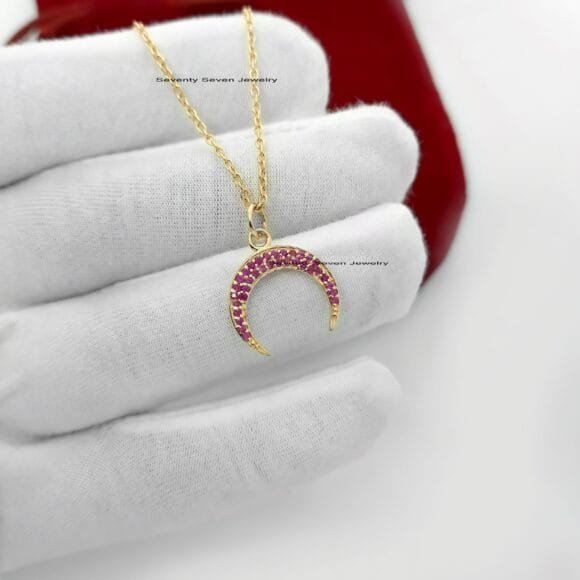 14k Gold Diamond Moon Pendant, Horn Moon Pendant, Moon Pendant - Image 6