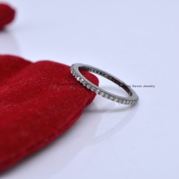 925 Silver Diamond Band Ring, Eternity Band, Diamond Stacking Band