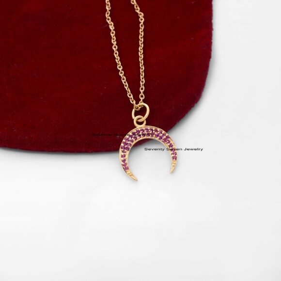 925 Silver Diamond Crescent Moon Pendant, Diamond Half Moon Pendant - Image 6