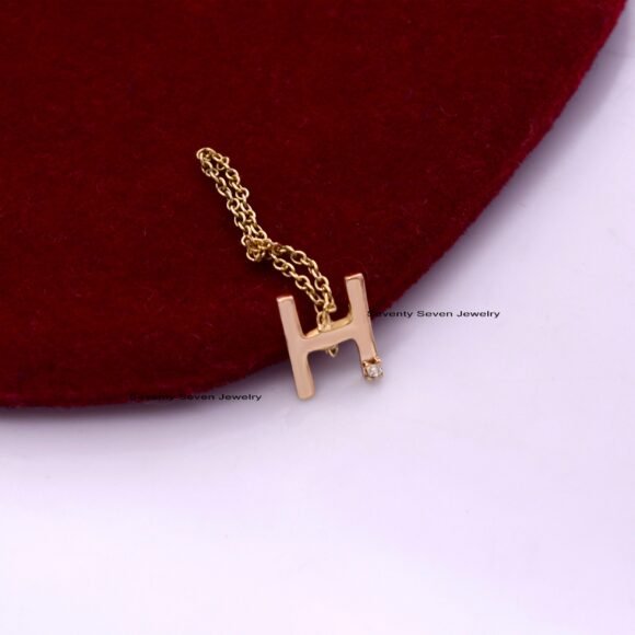 Solid 14K Gold Diamond Initial Ring, Personalized Gold Chain Ring - Image 5