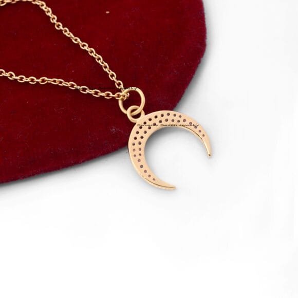 14k Gold Diamond Moon Pendant, Horn Moon Pendant, Moon Pendant - Image 5