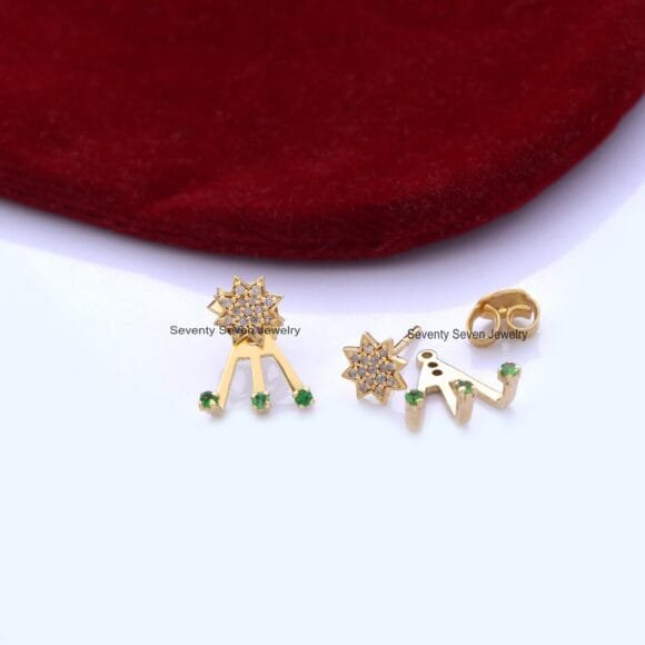 9K Gold Diamond Jackets Earrings, Gold Star Minimalist Earrings - Image 10