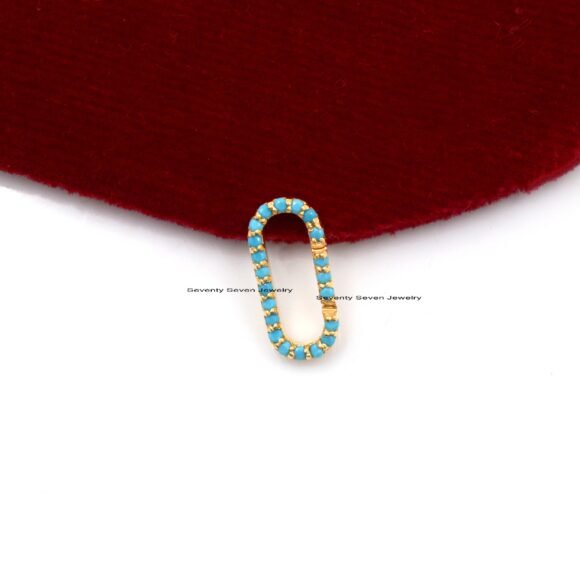 Solid 9K Gold Turquoise Oval Enhancer,  SI GH Lab Diamond Oval Charm - Image 8