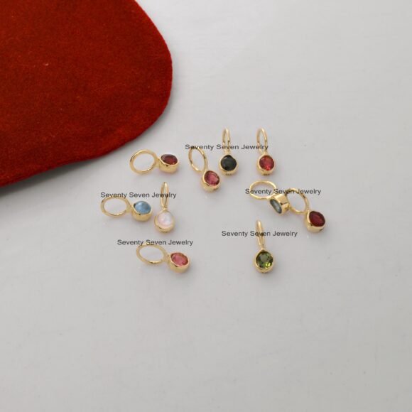 Solid 9K Gold Tourmaline Drop Pendant, Gold Turquoise Pendant - Image 2
