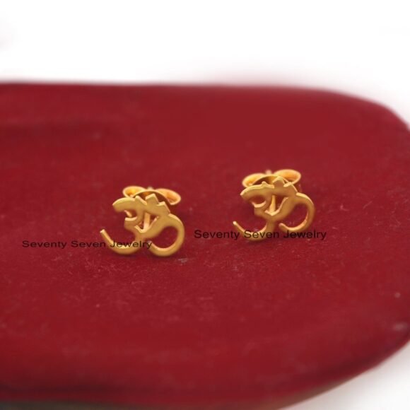 14k Solid Gold Om Studs, 14K Gold OM Studs, OM Stud Earrings - Image 3