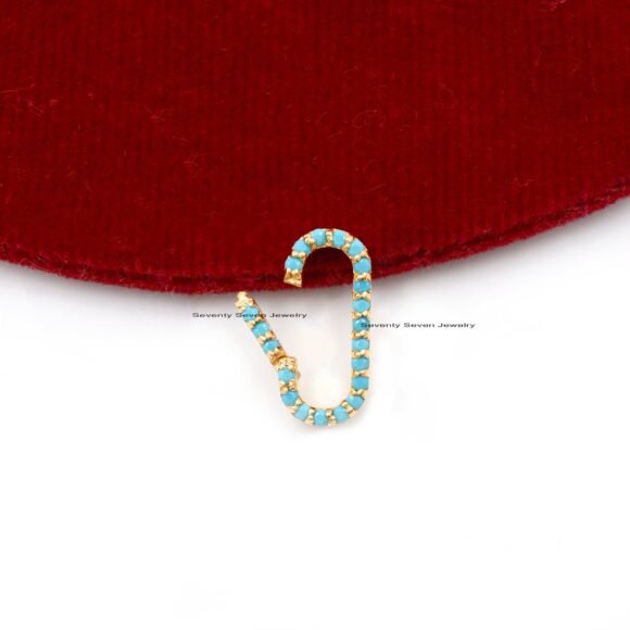 Turquoise Elongated Oval 14K Gold Charm Enhancer, 14K Gold Oval Charm Holder - Image 5