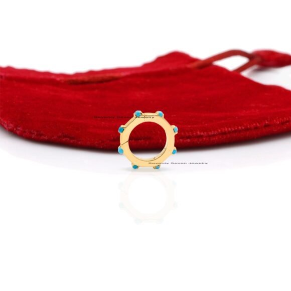 Elongated Circle 9k Gold Round Enhancer, 9K Ball Turquoise Enhancer - Image 3