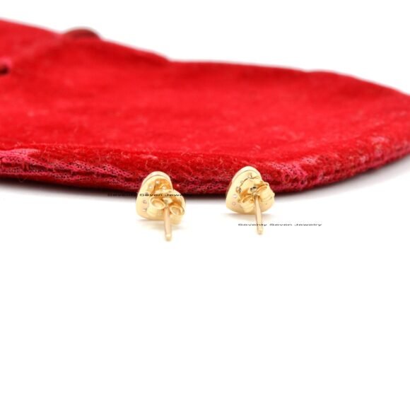 Solid 14K Gold Diamond Heart Studs, Minimalist Gemstone Heart Studs - Image 4