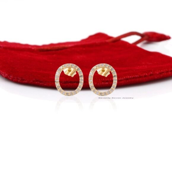14K Gold Diamond Initial Studs, Gemstone Initial Studs - Image 3