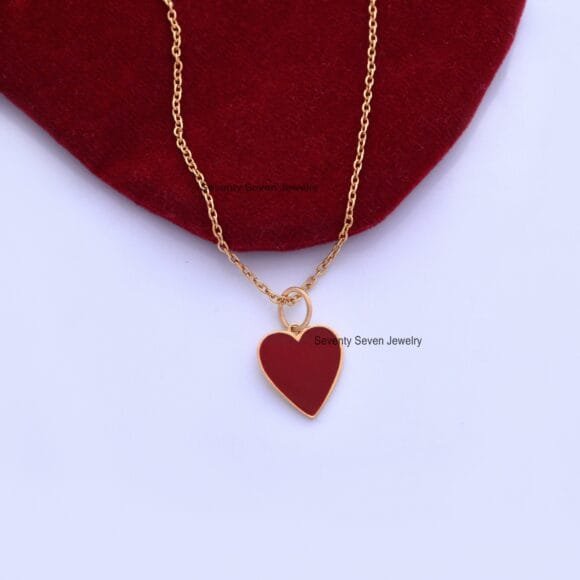 14K Gold Enamel Heart Pendant, 14K Charms Heart Pendant - Image 4