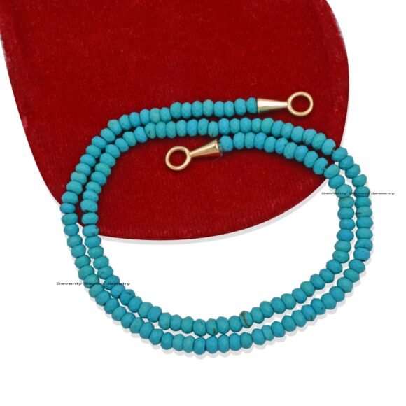 9K Gold Turquoise Beads Necklace, Carabiner Beads Necklace