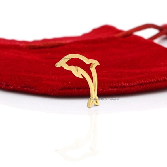 14K Gold Dolphin Enhancer Pendant, Dolphin Charms Gold - Image 2
