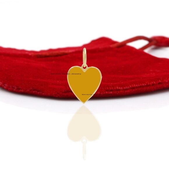 Heart Enamel 9K Gold Pendant, Enamel Gold Heart Charms - Image 7